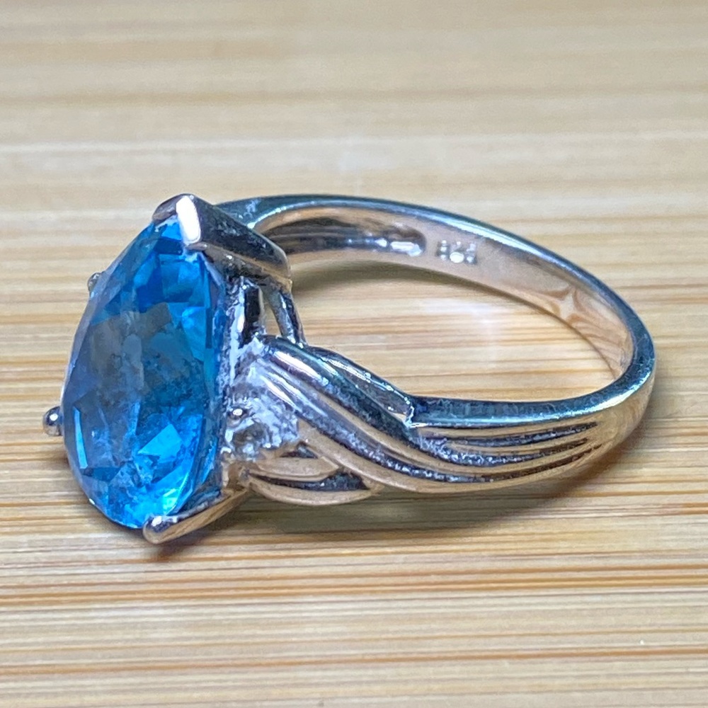 Women's Blue Stone Vintage Large Blue Topaz Silver Ring - Picture 2 of 16